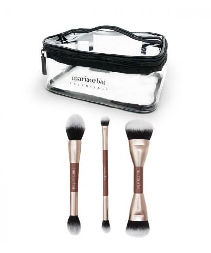 Maria Orbai - Set de tres brochas dobles + neceser - Brownie